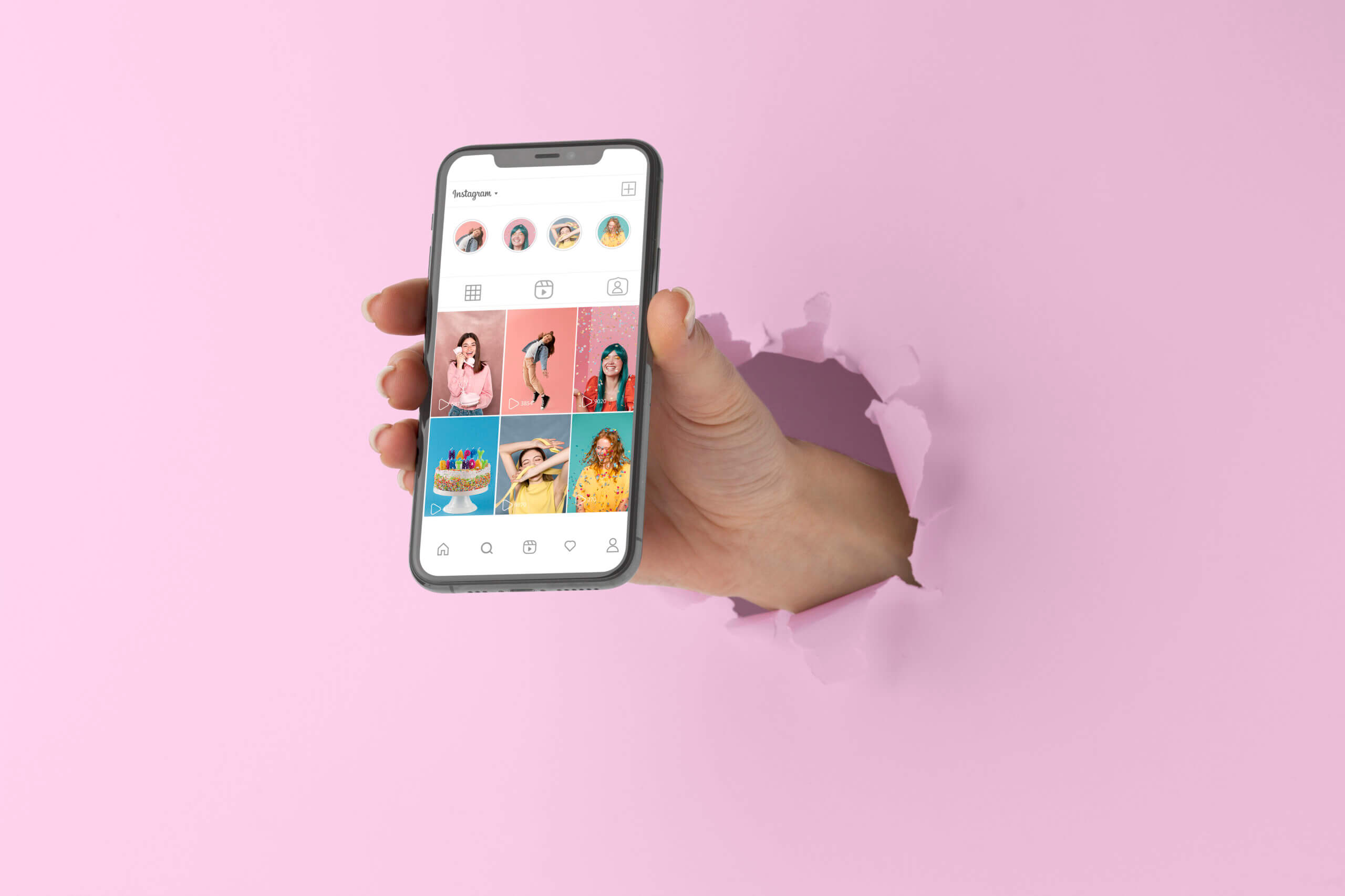 hand showing instagram feed