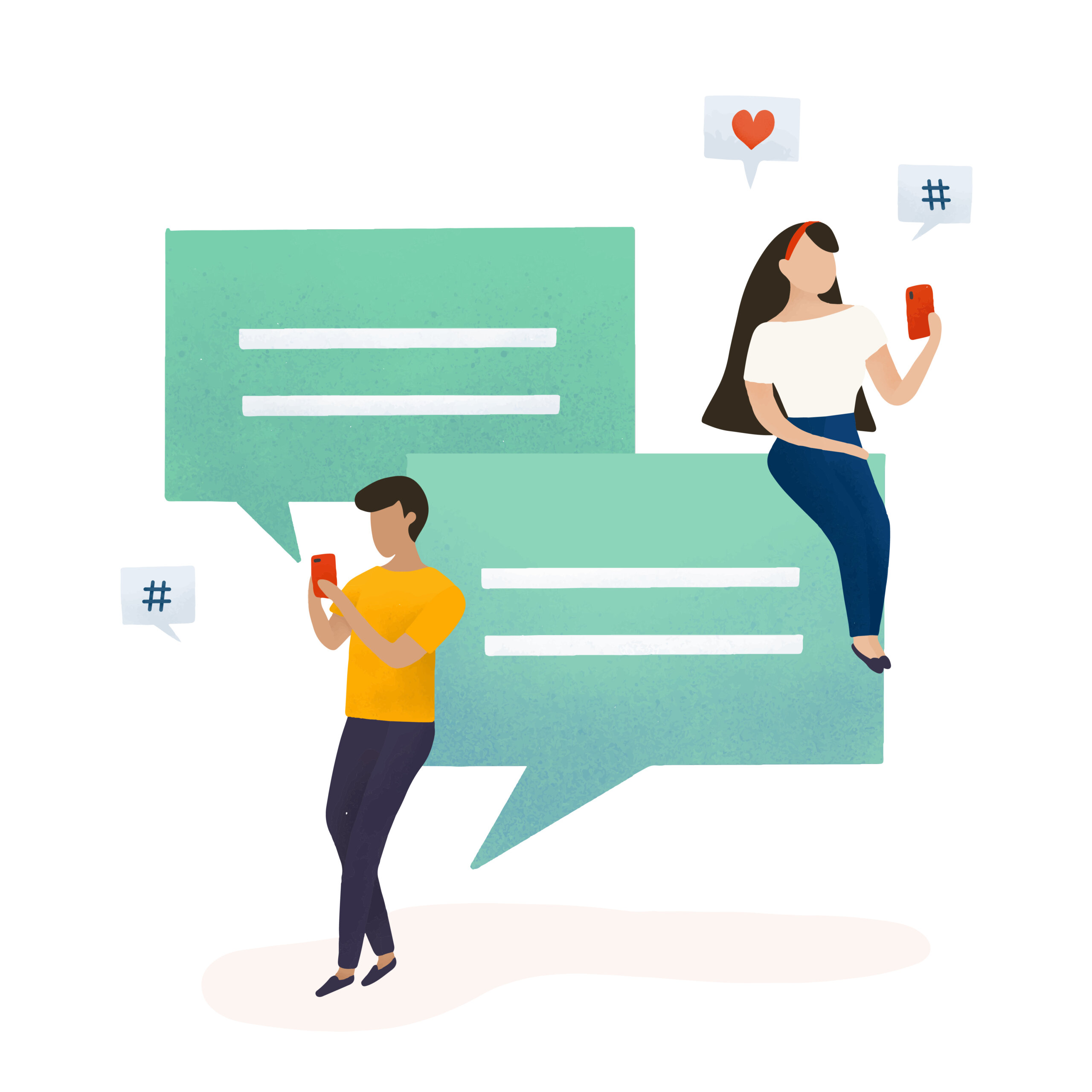 drawing of 2 people talking by message